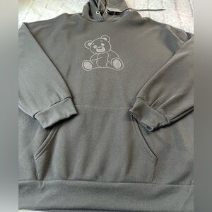 New Large Black Hooded Hoodie Sweatshirt Mens Womens Fall Winter Bear Studded